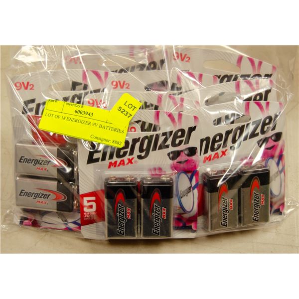 LOT OF 18 ENERGIZER 9V BATTERIES