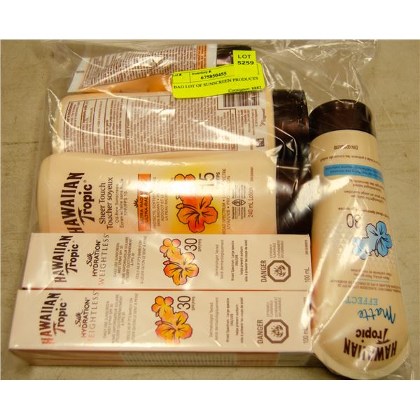 BAG LOT OF SUNSCREEN PRODUCTS
