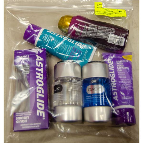 LOT OF 6 ASSORTERD LUBRICANTS INCLUDING TROJAN