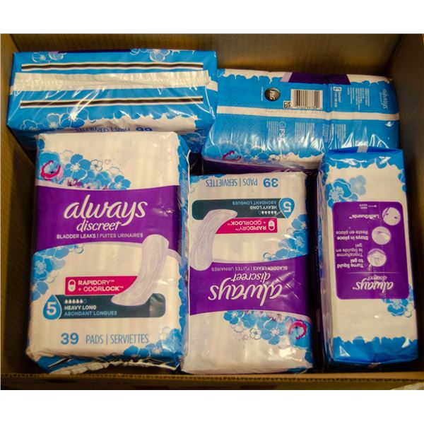 BOX LOT OF FEMININE HYGIENE PRODUCTS