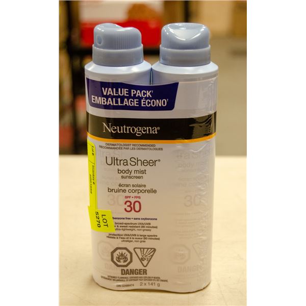 2 CANS OF NEUTROGENA ULTRA SHEER BODY MIST SUN