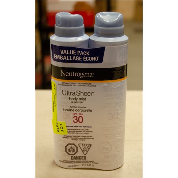 2 CANS OF NEUTROGENA ULTRA SHEER BODY MIST SUN