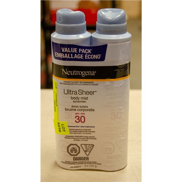 2 CANS OF NEUTROGENA ULTRA SHEER BODY MIST SUN