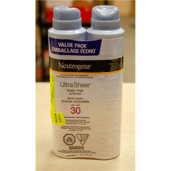 2 CANS OF NEUTROGENA ULTRA SHEER BODY MIST SUN
