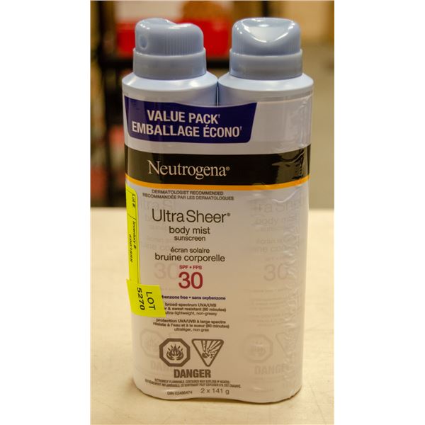2 CANS OF NEUTROGENA ULTRA SHEER BODY MIST SUN