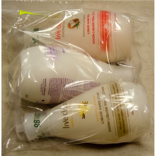 LOT OF 3 LIVE CLEAN ASSORTED HAND SOAPS