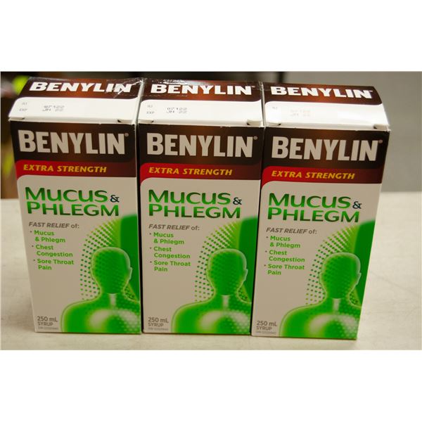 LOT OF 3 EXTRA STRENGTH BENYLIN MUCUS & PHLEGM