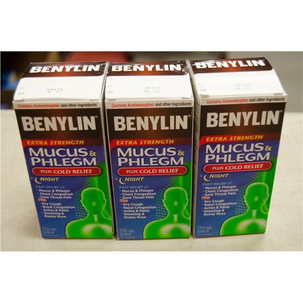 LOT OF 3  BENYLIN EXTRA STRENGTH MUCUS & PHLEGM