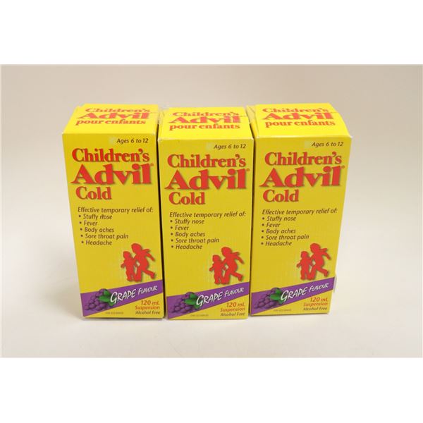 LOT OF 3 CHILDRENS ADVIL COLD GRAPE FLAVOUR
