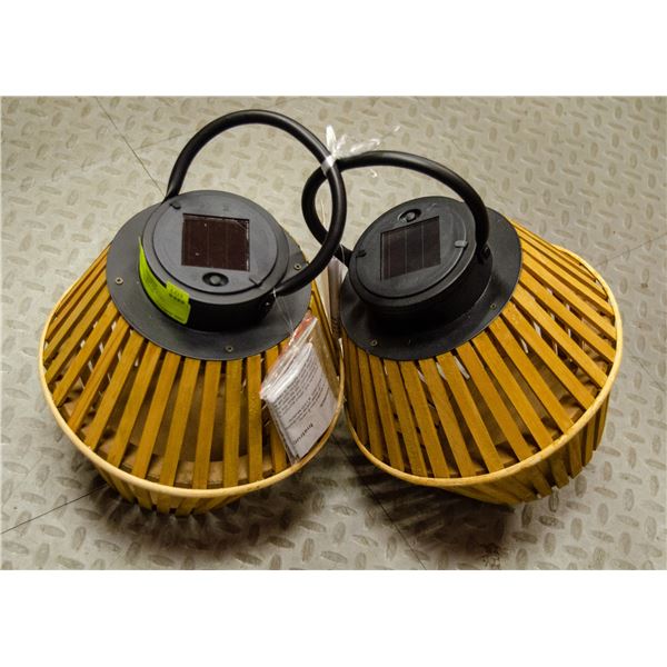LOT OF 2 NEW SOLAR POWER WOODEN LANTERNS