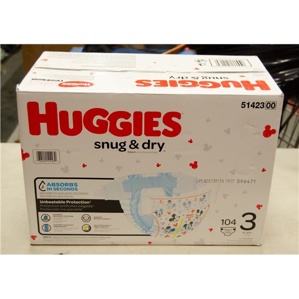 HUGGIES SNUG & DRY DIAPERS CASE OF 104