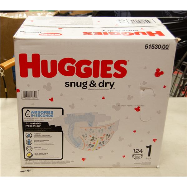 HUGGIES SNUG & DRY DIAPERS CASE OF 124