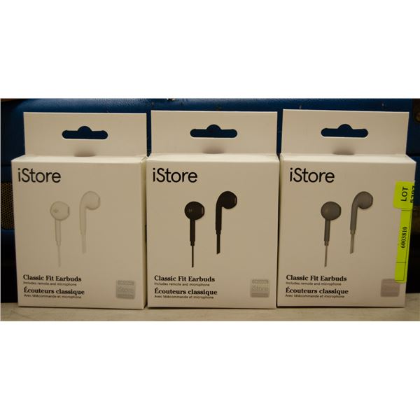 LOT OF 3 ISTORE CLASSIC FIT EARBUDS