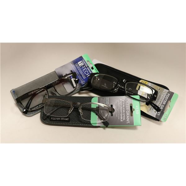 LOT OF 3 ASSORTED FOSTER GRANT +1.50 GLASSES WITH