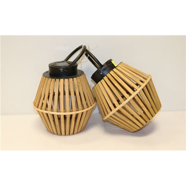 LOT OF 2 NEW SOLAR POWER WOODEN LANTERNS