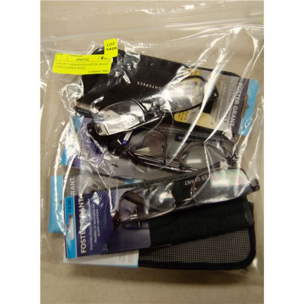 LOT OF 5 ASSORTED FOSTER GRANT +2.00 GLASSES WITH