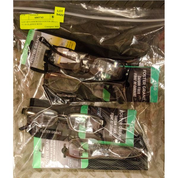 LOT OF 4 ASSORTED FOSTER GRANT +1.50 GLASSES WITH