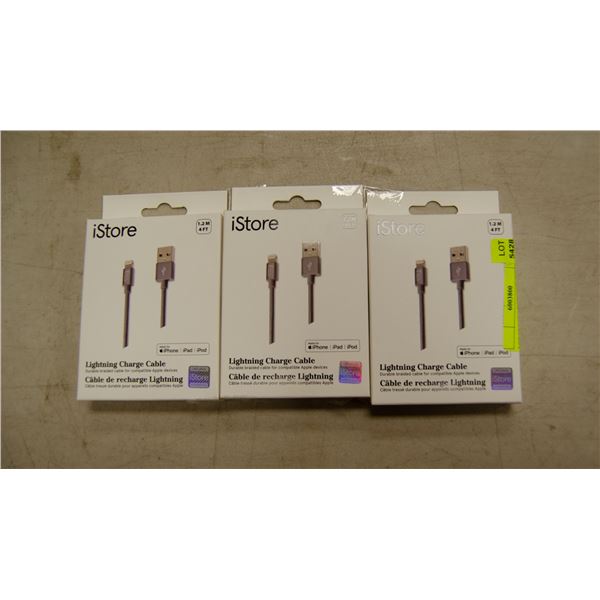 LOT OF 3 ISTORE LIGHTNING CHARGE CABLES FOR APPLE