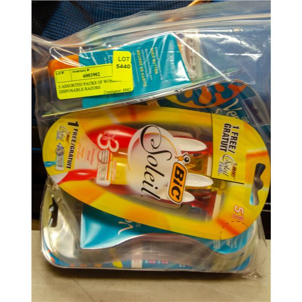 5 ASSORTED PACKS OF WOMENS DISPOSABLE RAZORS