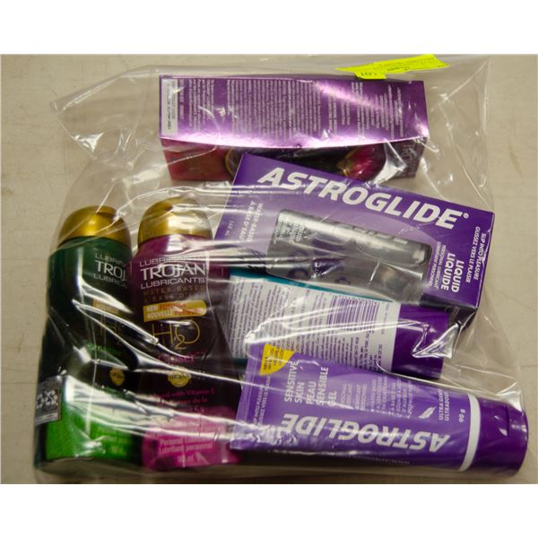 LOT OF 6 ASSORTED LUBRICANTS INCLUDING TROJAN &