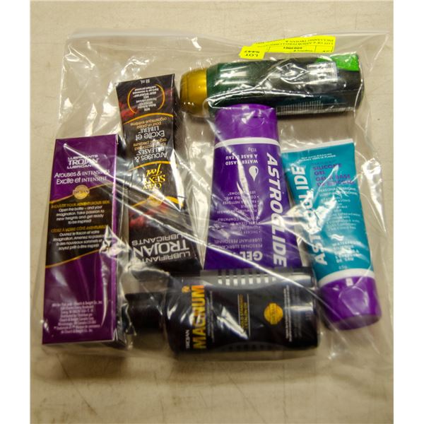LOT OF 6 ASSORTERD LUBRICANTS INCLUDING TROJAN &
