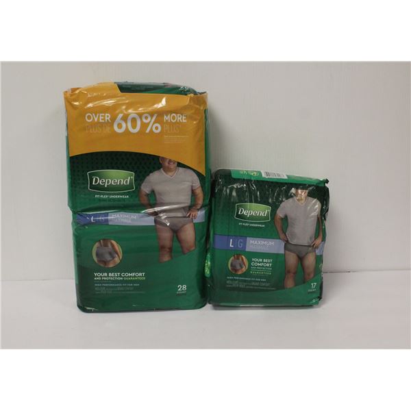 2 PACKS OF DEPEND FIT-FLEX UNDERWEAR SIZE LARGE