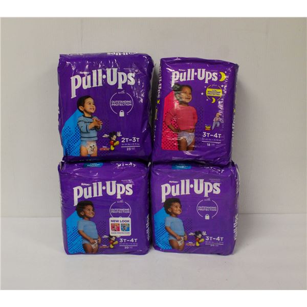 4 PACKS OF ASSORTED HUGGIES PULL UPS
