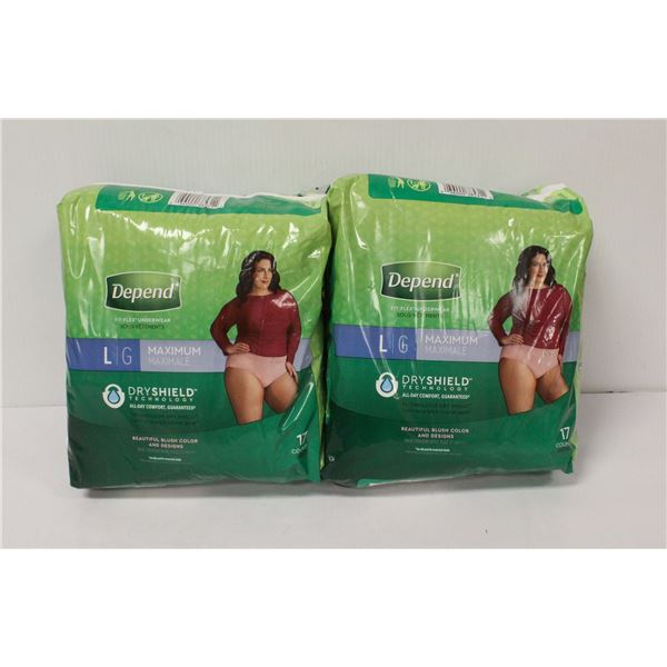 2 BAGS OF DEPEND FIT FLEX UNDERWEAR SIZE L
