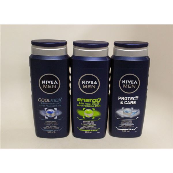 3 BOTTLES OF NIVEA MEN ASSORTED SHOWER GEL