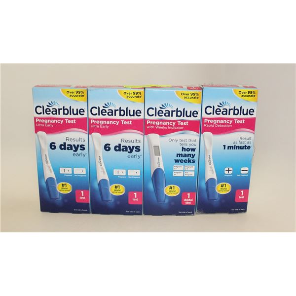 4 BOXES OF ASSORTED CLEAR BLUE PREGNANCY TESTS
