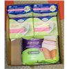 Image 1 : BOX LOT OF ASSORTED FEMININE LINERS & UNDERWEAR