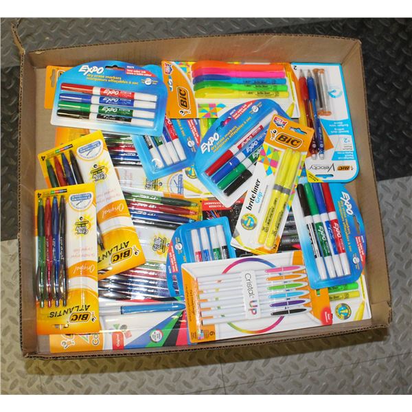 FLAT OF ASSORTED BIC & EXPO PENS & MARKERS