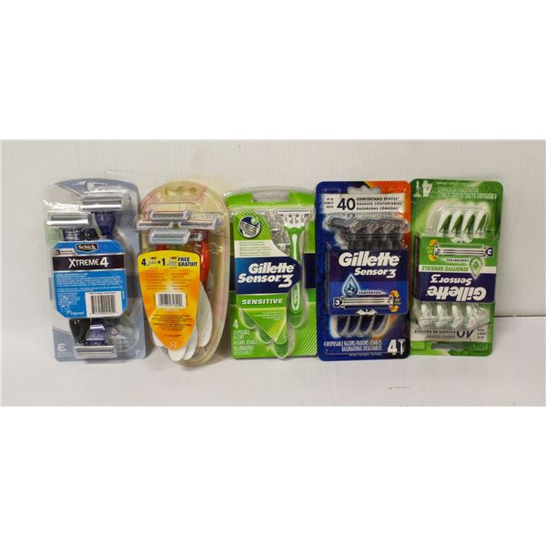5 ASSORTED PACKS OF DISPOSABLE RAZORS