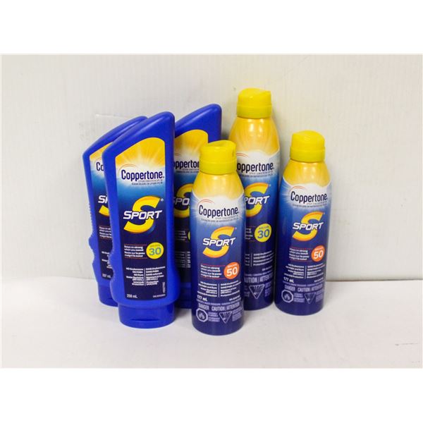 LOT OF 6 SPORT COPPERTONE SUNSCREEN PRODUCTS