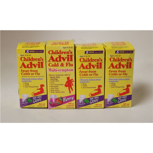 LOT OF 4 CHILDRENS ADVIL 3 GRAPE FLAVOUR 1 BERRY