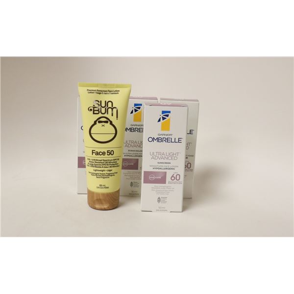 LOT OF 5 ASSORTED SUNSCREENS INCLUDING SUN BUM