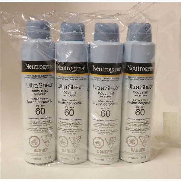 4 CANS OF NEUTROGENA ULTRA SHEER BODY MIST SUN