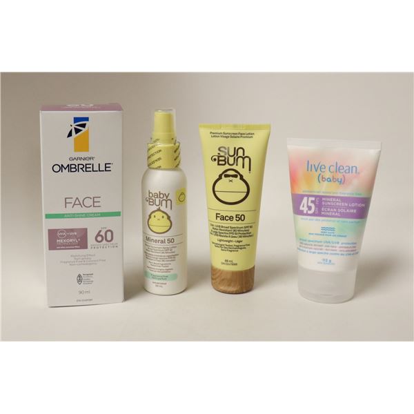 LOT OF 4 ASSORTED SUNSCREEN PRODUCTS