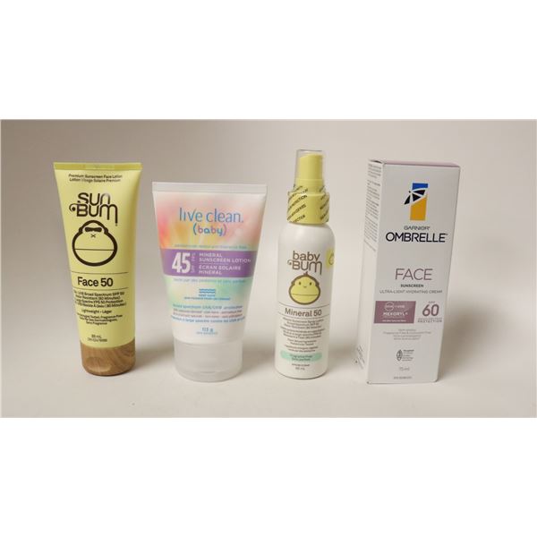 LOT OF 4 ASSORTED SUNSCREEN PRODUCTS