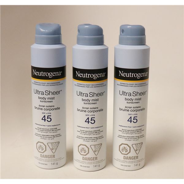 3 CANS OF NEUTROGENA ULTRA SHEER BODY MIST SUN