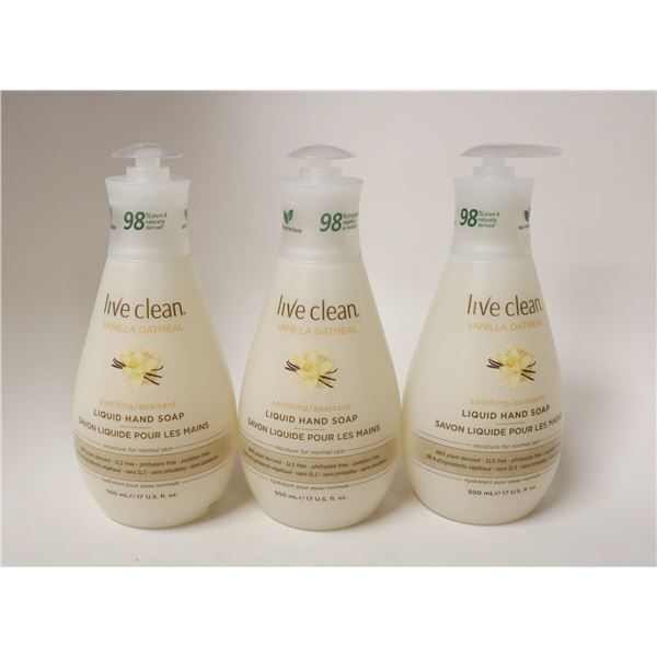 LOT OF 3 LIVE CLEAN VANILLA OATMEAL HAND SOAP