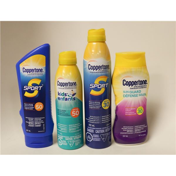LOT OF 4 ASSORTED COPPERTONE SUNSCREEN PRODUCTS