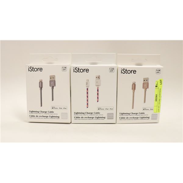 LOT OF 3 ISTORE LIGHTNING CHARGING CABLES