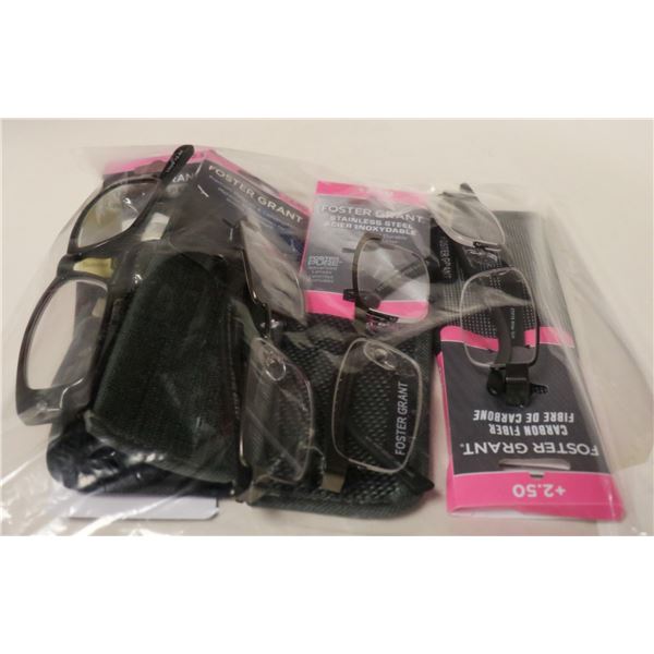 LOT OF 4 ASSORTED FOSTER GRANT +2.50 GLASSES WITH