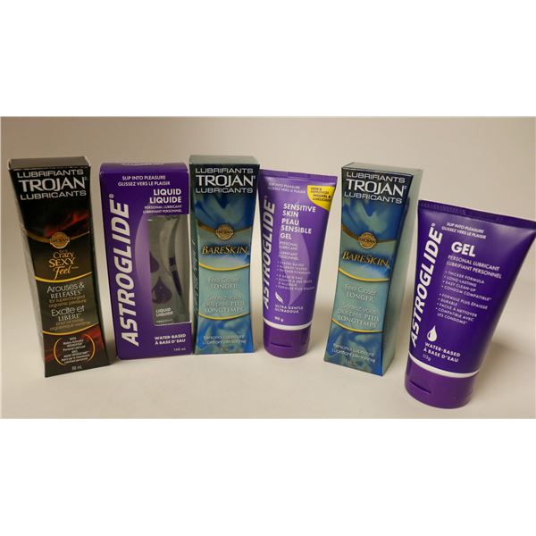 LOT OF 6 ASSORTED LUBRICANTS INCLUDING TROJAN &