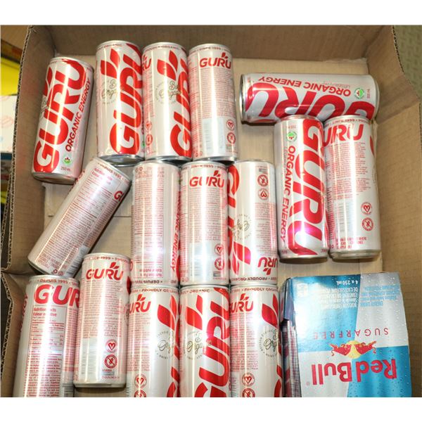 FLAT OF GURU & RED BULL ENERGY DRINKS