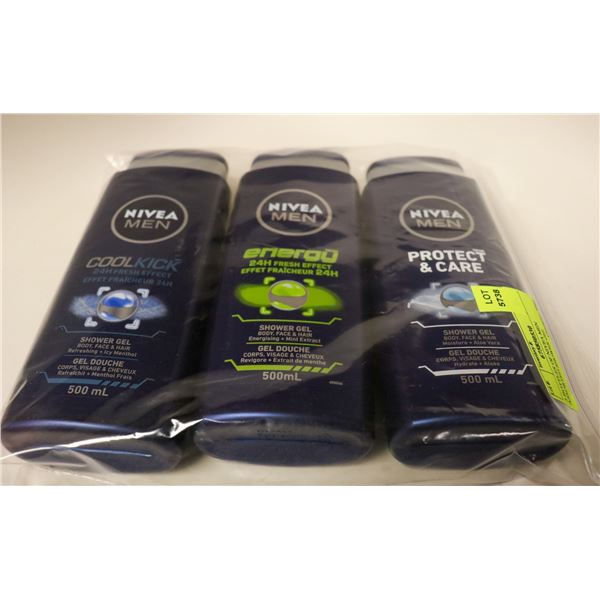 3 BOTTLES OF NIVEA MEN ASSORTED SHOWER GEL