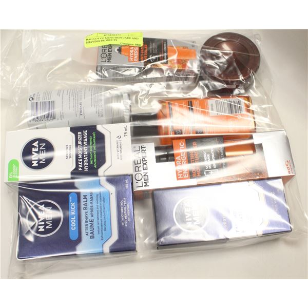 BAG LOT OF MENS SKIN CARE AND SHAVING PRODUCTS