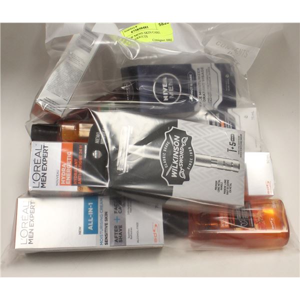 BAG LOT OF MENS SKIN CARE AND SHAVING PRODUCTS