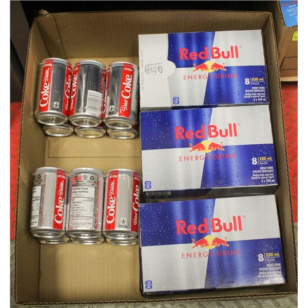 FLAT OF RED BULL AND SOFT DRINKS